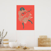  zalm Blauwgroen Guitar Woman Musician Bold Poster (Keuken)