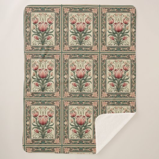 Zalm bloeit en smaragdgroen ornament sherpa deken (Voorkant)