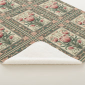 Zalm bloeit en smaragdgroen ornament sherpa deken (3/4)