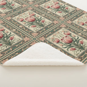 Zalm bloeit en smaragdgroen ornament sherpa deken