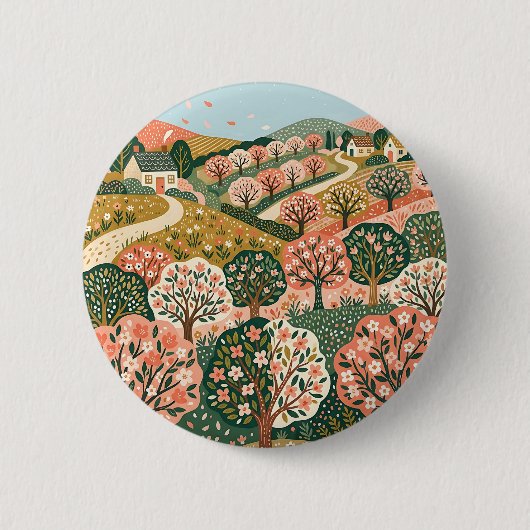 Zalm Bos Groen Boho Knopen Ronde Button 5,7 Cm (Voorkant)