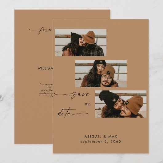Zalm Collage Fotostrip Huwelijk Save the Date (Voorkant / Achterkant)