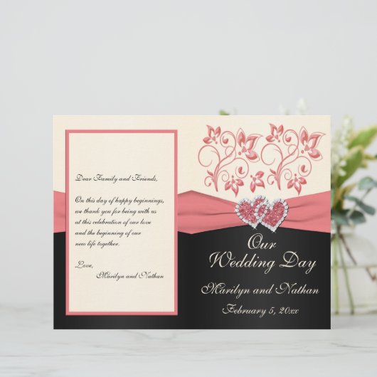 Zalm-, Cream- en Black Floral Wedding Programme (Staand voorkant)