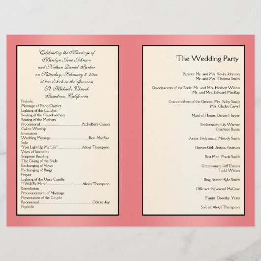 Zalm-, Cream- en Black Floral Wedding Programme (Achterkant)