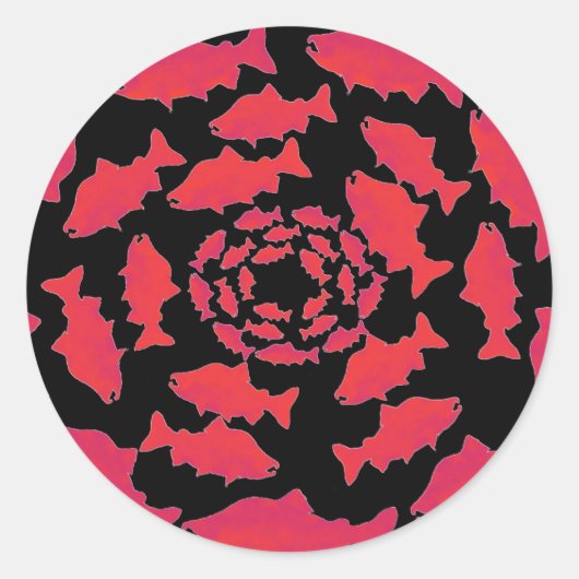 Zalm draag rood ronde sticker (Voorkant)