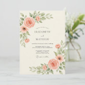 Zalm Elegante Botanische Bruiloft Kaart (Staand voorkant)