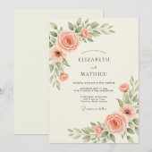 Zalm Elegante Botanische Bruiloft Kaart (Voorkant / Achterkant)