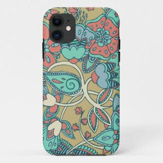 Zalm en Blauwe Floral iPhone 11 Hoesje