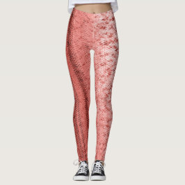 Zalm en Brick Red Embroidery Patterned Leggings