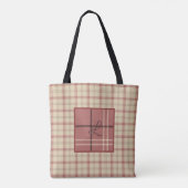 Zalm en Crème Plaid Elegant Tote Bag (Achterkant)