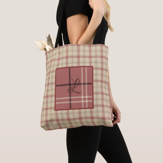 Zalm en Crème Plaid Elegant Tote Bag (Dichtbij)