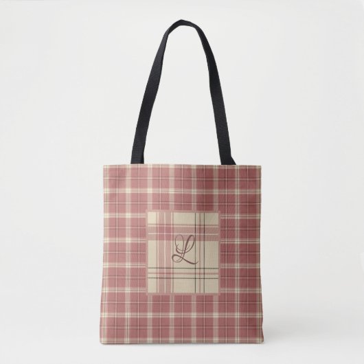 Zalm en Crème Plaid Tote Bag (Voorkant)