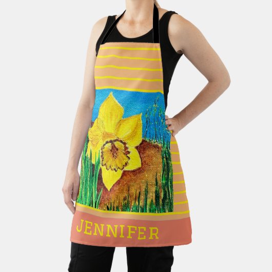 Zalm en gele streep Bloemen Schort (Insitu)