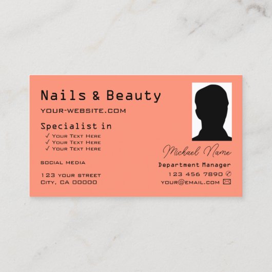 Zalm en Koraal Gecontroleerd Modern met Foto Chic Visitekaartje (Achterkant)