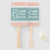 zalm en mistblauw Pauze Pray Proceed Christelijk Handwaaier (Voorkant en achterkant)