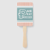 zalm en mistblauw Pauze Pray Proceed Christelijk Handwaaier (Achterkant)