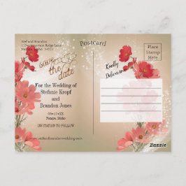 Zalm en rode bloemen/goudsiermeel briefkaart