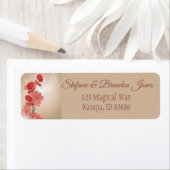 Zalm en rode bloemen/goudsiermeel etiket (Insitu)