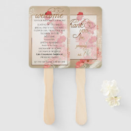 Zalm en rode bloemen/goudsiermeel handwaaier