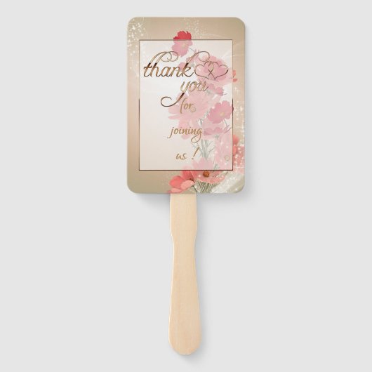 Zalm en rode bloemen/goudsiermeel handwaaier (Achterkant)