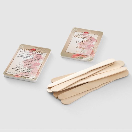 Zalm en rode bloemen/goudsiermeel handwaaier (Niet-gemonteerd)