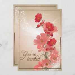 Zalm en rode bloemen/goudsiermeel kaart