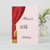 Zalm en rood gordijn Uitnodiging elke dag (Staand voorkant)