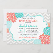 Zalm en Turquoise Blooms Floral Baby shower Kaart (Voorkant)