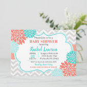 Zalm en Turquoise Blooms Floral Baby shower Kaart (Staand voorkant)