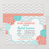 Zalm en Turquoise Blooms Floral Baby shower Kaart (Voorkant / Achterkant)