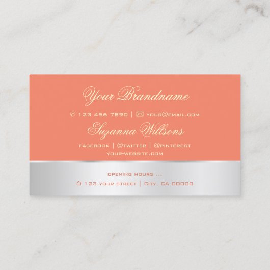 Zalm en zilverdecor Roos Flower Elegant Floral Visitekaartje (Achterkant)