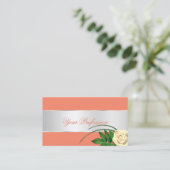 Zalm en zilverdecor Roos Flower Elegant Floral Visitekaartje (Staand voorkant)