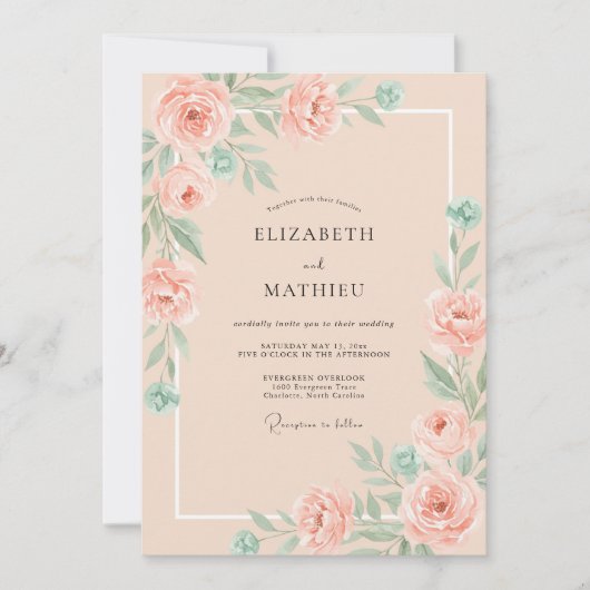 Zalm Ettherische Botanische Bruiloft Kaart (Voorkant)