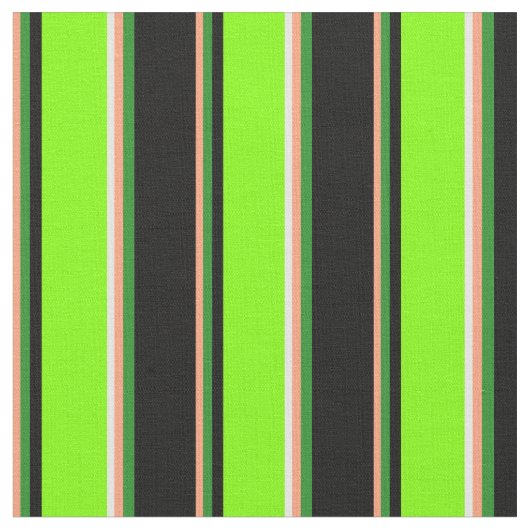 Zalm, Forest Green, Black, Chartreuse & White Stof (Close Up)
