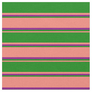Zalm, Groen en Paars gekleurd Striped Patroon Stof