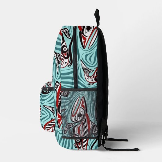 Zalm Haida Art Spirit Pacific Northwest Native Bedrukte Rugzak (Rechts)