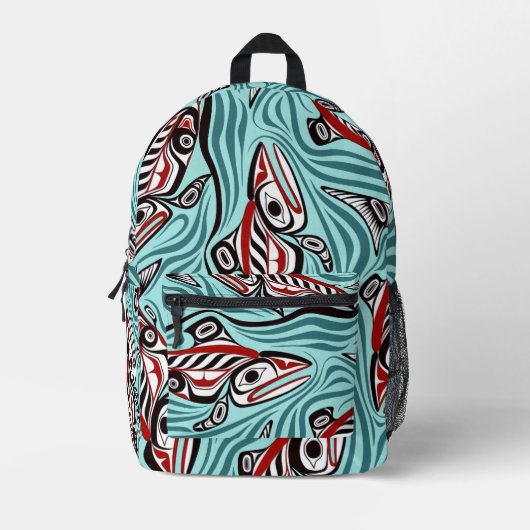 Zalm Haida Art Spirit Pacific Northwest Native Bedrukte Rugzak (Voorkant)