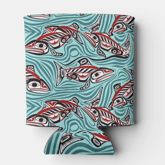 Zalm Haida Art Spirit Pacific Northwest Native Blikjeskoeler (Achterkant)