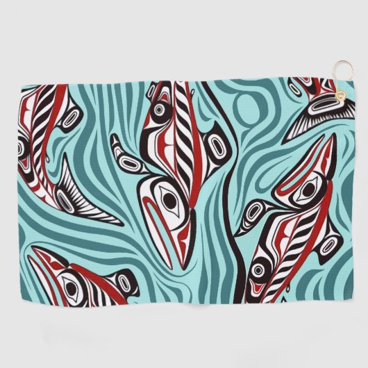 Zalm Haida Art Spirit Pacific Northwest Native Golfhanddoek (Horizontaal)