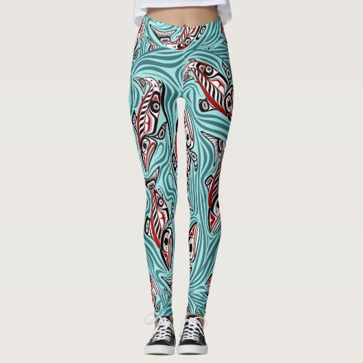 Zalm Haida Art Spirit Pacific Northwest Native Leggings (Voorkant)