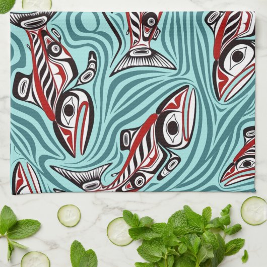 Zalm Haida Art Spirit Pacific Northwest Native Theedoek (Gevouwen)