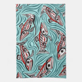 Zalm Haida Art Spirit Pacific Northwest Native Theedoek (Verticaal)