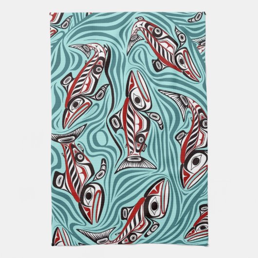 Zalm Haida Art Spirit Pacific Northwest Native Theedoek (Verticaal)