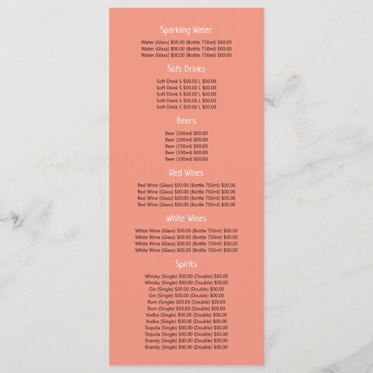 Zalm Herfstblad, Restaurant Slimline Menu (Achterkant)