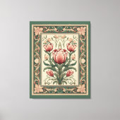 Zalm Kleur Bloemen Smaragd Middeleeuwse Ornamenten Canvas Afdruk (Voorkant)