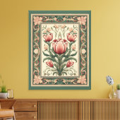 Zalm Kleur Bloemen Smaragd Middeleeuwse Ornamenten Canvas Afdruk (Insitu (Woonkamer))