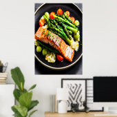 Zalm met asperges en tomaten | AI Art Poster (Thuiskantoor)