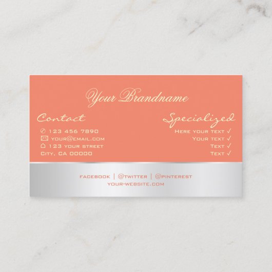 Zalm met Silver Decor en prachtige Roos Flower Visitekaartje (Achterkant)