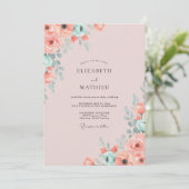 Zalm Mint Loofwerk Eucalyptus Bruiloft Kaart (Staand voorkant)