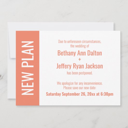 Zalm nieuw plan, uitgestelde bruiloft update Kaart (Voorkant)